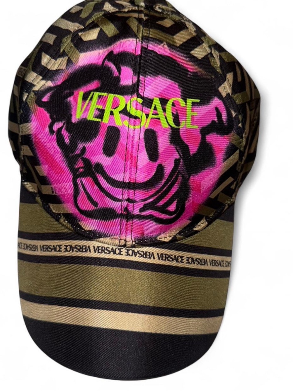 Versace Olive & Neon Pink Logo Baseball Cap